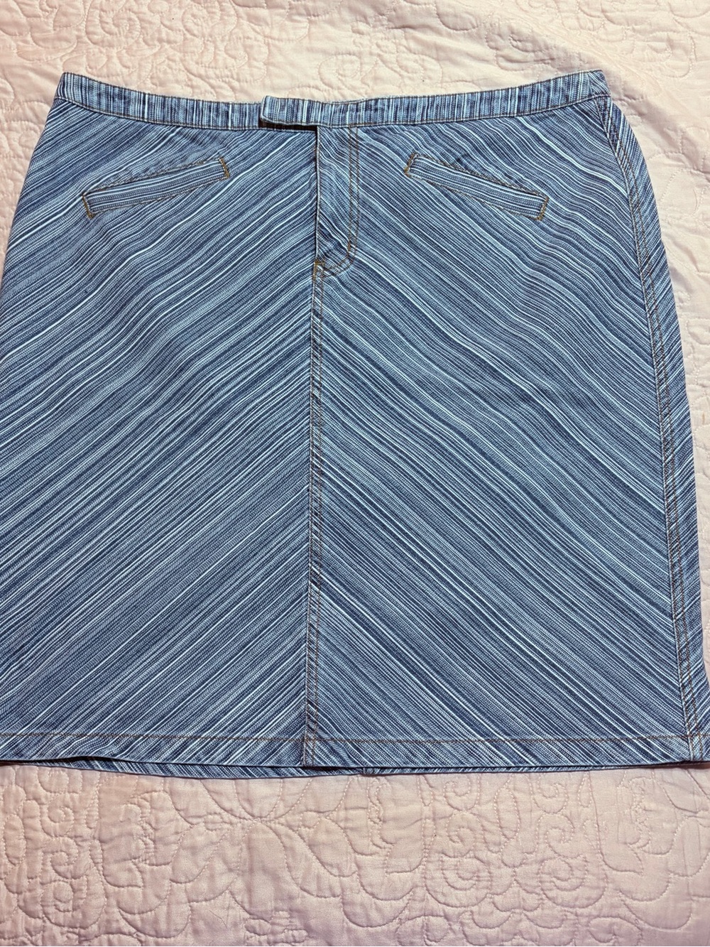 Venezia Blue Striped Denim Pencil Skirt